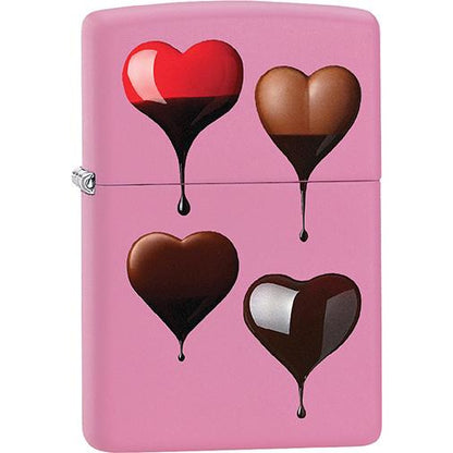 Zippo Windproof Metal Design Fire Lighter - Lifetime Refillable, Reusable Lighter for Smokers – Genuine Premium, Durable, Heavy Quality Chrome Finish Case - Dripping Chocolate Hearts