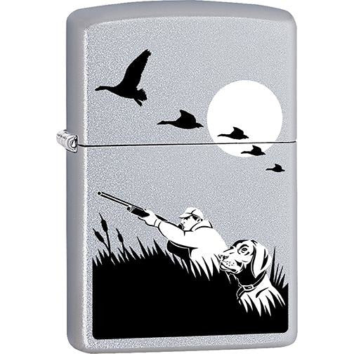 Zippo Windproof Metal Design Fire Lighter - Lifetime Refillable, Reusable Lighter for Smokers – Genuine Premium, Durable, Heavy Quality Chrome Finish Case - Goose Hunter with Dog