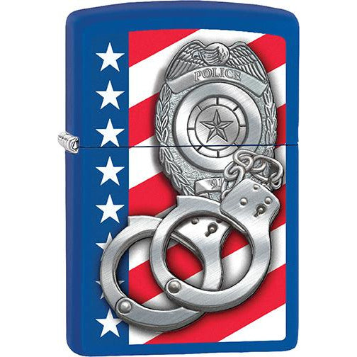 Zippo Windproof Metal Design Fire Lighter - Lifetime Refillable, Reusable Lighter for Smokers – Genuine Premium, Durable, Heavy Quality Chrome Finish Case - Police Handcuffs and Badge Stars and Stripes