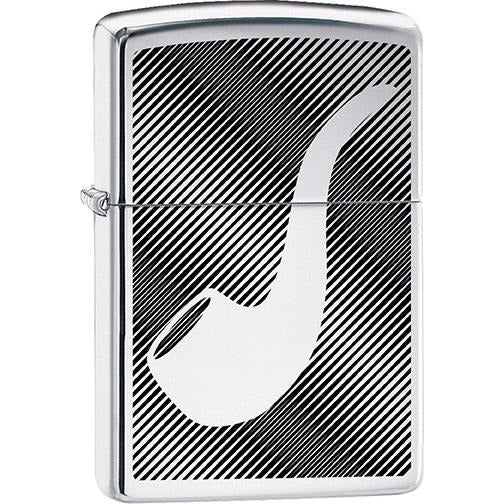 Zippo Windproof Metal Design Fire Lighter - Lifetime Refillable, Reusable Lighter for Smokers – Genuine Premium, Durable, Heavy Quality Chrome Finish Case - Pipe Silhouette