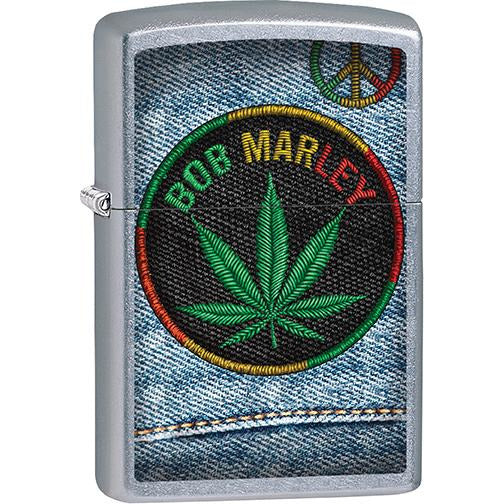 Zippo Windproof Metal Design Fire Lighter - Lifetime Refillable, Reusable Lighter for Smokers – Genuine Premium, Durable, Heavy Quality Chrome Finish Case - Bob Marley Marijuana on Denim