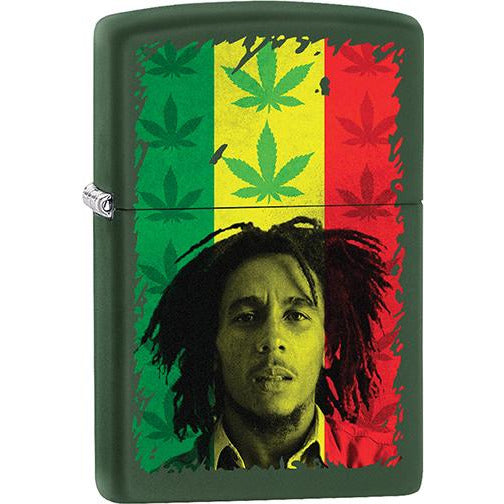 Zippo Windproof Metal Design Fire Lighter - Lifetime Refillable, Reusable Lighter for Smokers – Genuine Premium, Durable, Heavy Quality Chrome Finish Case - Bob Marley Marijuana Leaves