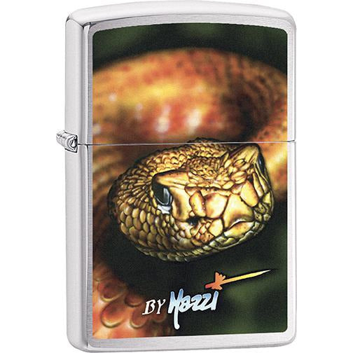 Zippo Windproof Metal Design Fire Lighter - Lifetime Refillable, Reusable Lighter for Smokers – Genuine Premium, Durable, Heavy Quality Chrome Finish Case - Mazzi Snake