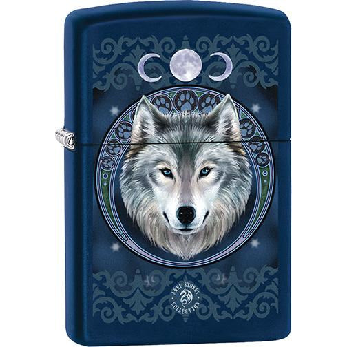 Zippo Windproof Metal Design Fire Lighter - Lifetime Refillable, Reusable Lighter for Smokers – Genuine Premium, Durable, Heavy Quality Chrome Finish Case - Anne Stokes Wolf with Moon Design