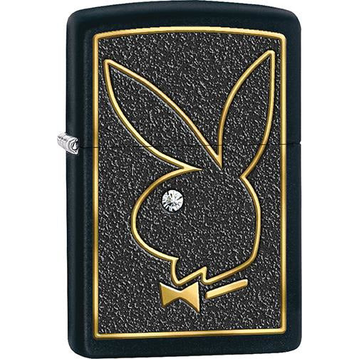 Zippo Windproof Metal Design Fire Lighter - Lifetime Refillable, Reusable Lighter for Smokers – Genuine Premium, Durable, Heavy Quality Chrome Finish Case - Gold Playboy Outline on Black Base