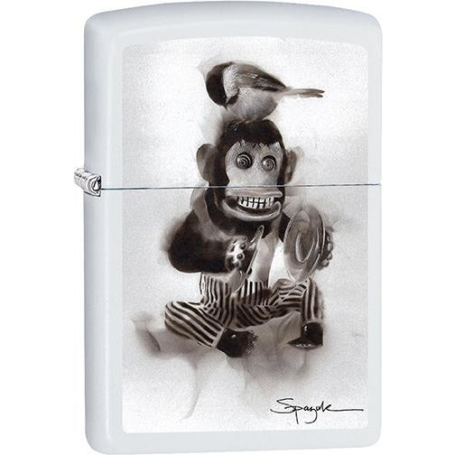 Zippo Windproof Metal Design Fire Lighter - Lifetime Refillable, Reusable Lighter for Smokers – Genuine Premium, Durable, Heavy Quality Chrome Finish Case - Spazuk Cymbal Monkey and Bird