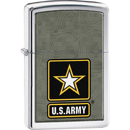 Zippo Windproof Metal Design Fire Lighter - Lifetime Refillable, Reusable Lighter for Smokers – Genuine Premium, Durable, Heavy Quality Chrome Finish Case - U.S. Army on Green Base