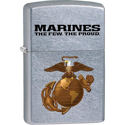 Zippo Windproof Metal Design Fire Lighter - Lifetime Refillable, Reusable Lighter for Smokers – Genuine Premium, Durable, Heavy Quality Chrome Finish Case - "Marines, The Few The Proud" with brass Marines symbol