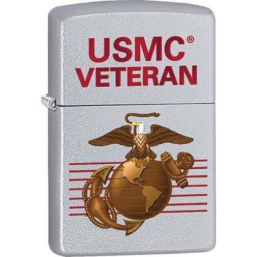 Zippo Windproof Metal Design Fire Lighter - Lifetime Refillable, Reusable Lighter for Smokers – Genuine Premium, Durable, Heavy Quality Chrome Finish Case - Red USMC Veteran letters with Marines symbol.