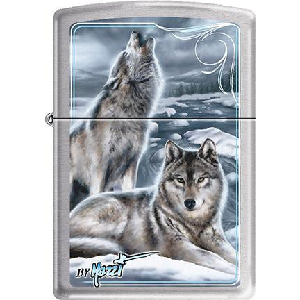 Zippo Windproof Metal Design Fire Lighter - Lifetime Refillable, Reusable Lighter for Smokers – Genuine Premium, Durable, Heavy Quality Chrome Finish Case - Mazzi Winter Wolves on Ice