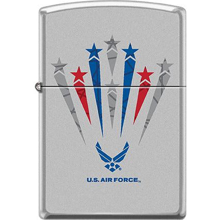 Zippo Windproof Metal Design Fire Lighter - Lifetime Refillable, Reusable Lighter for Smokers – Genuine Premium, Durable, Heavy Quality Chrome Finish Case - Red Blue & Grey Stars and U.S. Air Force Symbol