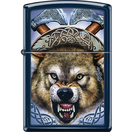 Zippo Windproof Metal Design Fire Lighter - Lifetime Refillable, Reusable Lighter for Smokers – Genuine Premium, Durable, Heavy Quality Chrome Finish Case - Mazzi Wolf and Axes