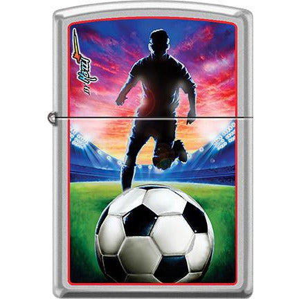 Zippo Windproof Metal Design Fire Lighter - Lifetime Refillable, Reusable Lighter for Smokers – Genuine Premium, Durable, Heavy Quality Chrome Finish Case - Mazzi Soccer Colorful