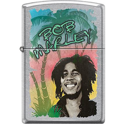 Zippo Windproof Metal Design Fire Lighter - Lifetime Refillable, Reusable Lighter for Smokers – Genuine Premium, Durable, Heavy Quality Chrome Finish Case - Bob Marley Palm Trees