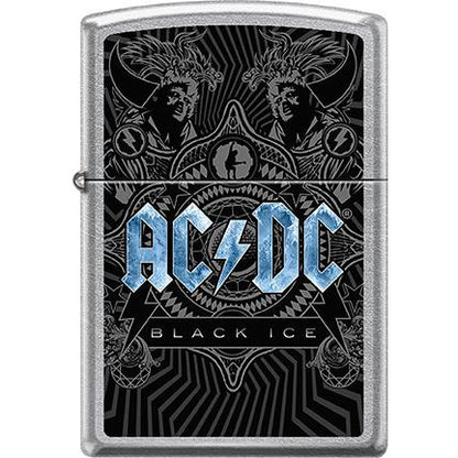 Zippo Windproof Metal Design Fire Lighter - Lifetime Refillable, Reusable Lighter for Smokers – Genuine Premium, Durable, Heavy Quality Chrome Finish Case - Blue ACDC Black Ice