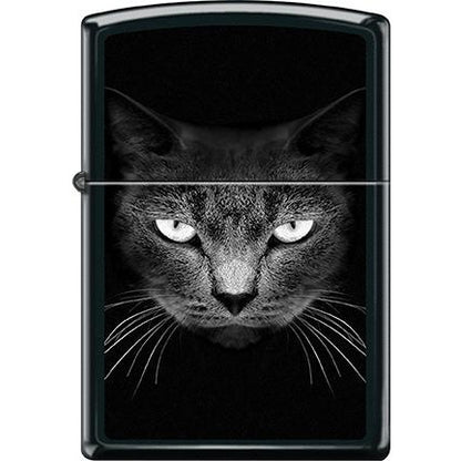 Zippo Windproof Metal Design Fire Lighter - Lifetime Refillable, Reusable Lighter for Smokers – Genuine Premium, Durable, Heavy Quality Chrome Finish Case - Black Cat Head Stare