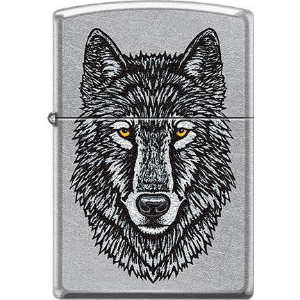 Zippo Windproof Metal Design Fire Lighter - Lifetime Refillable, Reusable Lighter for Smokers – Genuine Premium, Durable, Heavy Quality Chrome Finish Case - Wolf Head Yellow Eyes