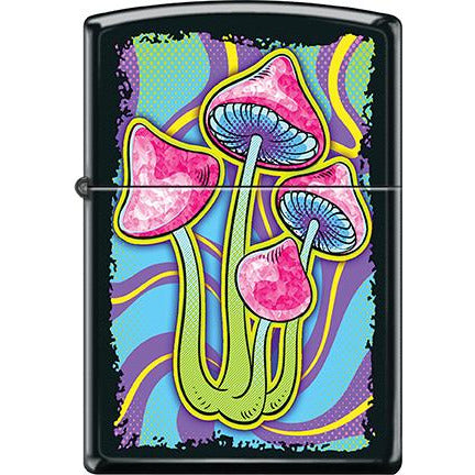 Zippo Windproof Metal Design Fire Lighter - Lifetime Refillable, Reusable Lighter for Smokers – Genuine Premium, Durable, Heavy Quality Chrome Finish Case - Colorful Groovy Mushrooms Design