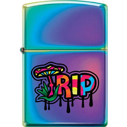 Zippo Windproof Metal Design Fire Lighter - Lifetime Refillable, Reusable Lighter for Smokers – Genuine Premium, Durable, Heavy Quality Chrome Finish Case - Blue Green Purple Trip Mushroom Drip