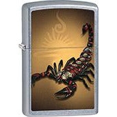 Zippo Windproof Metal Design Fire Lighter - Lifetime Refillable, Reusable Lighter for Smokers – Genuine Premium, Durable, Heavy Quality Chrome Finish Case - Black and Red Scorpion with Tribal Sun