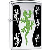 Zippo Windproof Metal Design Fire Lighter - Lifetime Refillable, Reusable Lighter for Smokers – Genuine Premium, Durable, Heavy Quality Chrome Finish Case - Green Lizard Gecko Print