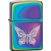 Zippo Windproof Metal Design Fire Lighter - Lifetime Refillable, Reusable Lighter for Smokers – Genuine Premium, Durable, Heavy Quality Chrome Finish Case - Silver Butterfly on Metallic Rainbow Base