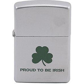 Zippo Windproof Metal Design Fire Lighter - Lifetime Refillable, Reusable Lighter for Smokers – Genuine Premium, Durable, Heavy Quality Chrome Finish Case - Proud To Be Irish Clover