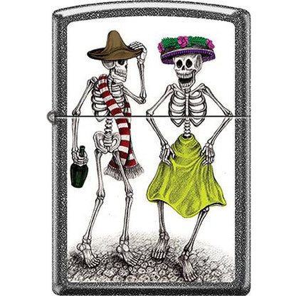 Zippo Windproof Metal Design Fire Lighter - Lifetime Refillable, Reusable Lighter for Smokers – Genuine Premium, Durable, Heavy Quality Chrome Finish Case - Day of Dead Skeletons Design