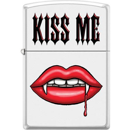 Zippo Windproof Metal Design Fire Lighter - Lifetime Refillable, Reusable Lighter for Smokers – Genuine Premium, Durable, Heavy Quality Chrome Finish Case - "KISS ME" Blood Dripping Vampire Lips