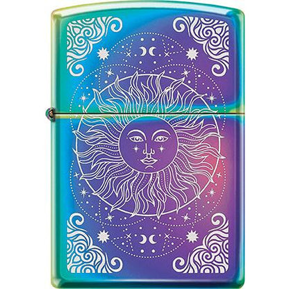 Zippo Windproof Metal Design Fire Lighter - Lifetime Refillable, Reusable Lighter for Smokers – Genuine Premium, Durable, Heavy Quality Chrome Finish Case - Colorful Sun Design