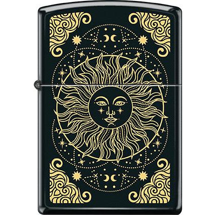 Zippo Windproof Metal Design Fire Lighter - Lifetime Refillable, Reusable Lighter for Smokers – Genuine Premium, Durable, Heavy Quality Chrome Finish Case - Sun Design