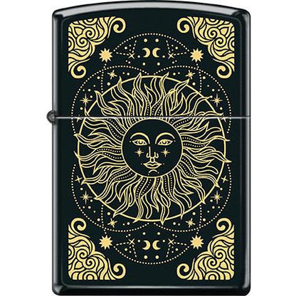 Zippo Windproof Metal Design Fire Lighter - Lifetime Refillable, Reusable Lighter for Smokers – Genuine Premium, Durable, Heavy Quality Chrome Finish Case - Sun Design