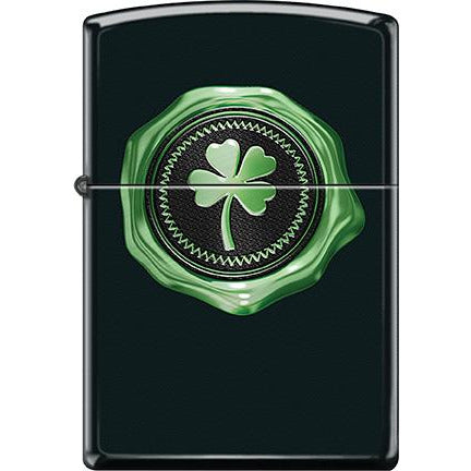 Zippo Windproof Metal Design Fire Lighter - Lifetime Refillable, Reusable Lighter for Smokers – Genuine Premium, Durable, Heavy Quality Chrome Finish Case - Clover Design Wax Seal