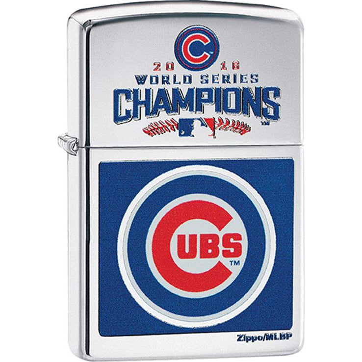 Zippo Windproof Metal Design Fire Lighter - Lifetime Refillable, Reusable Lighter for Smokers – Genuine Premium, Durable, Heavy Quality Chrome Finish Case - Cubs 2016 World Series Champions 3195