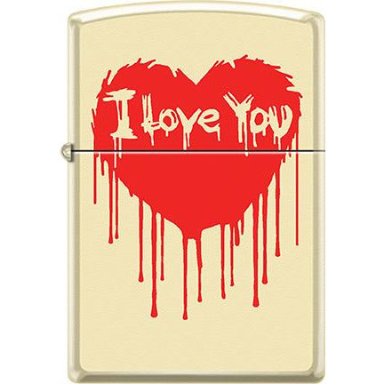 Zippo Windproof Metal Design Fire Lighter - Lifetime Refillable, Reusable Lighter for Smokers – Genuine Premium, Durable, Heavy Quality Chrome Finish Case - "I Love You" Dripping Heart