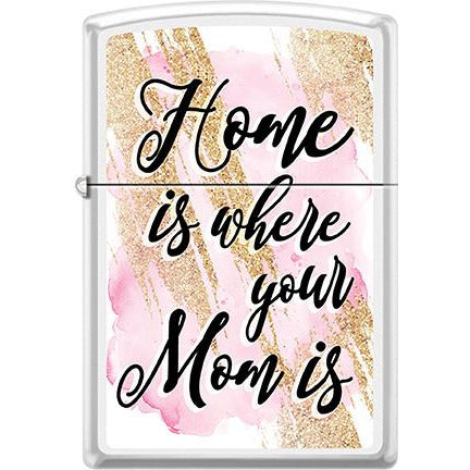 Zippo Windproof Metal Design Fire Lighter - Lifetime Refillable, Reusable Lighter for Smokers – Genuine Premium, Durable, Heavy Quality Chrome Finish Case - "Home Is Where Mom Is" in Pink & Bronze Brushed Art.