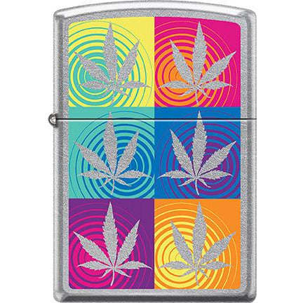 Zippo Windproof Metal Design Fire Lighter - Lifetime Refillable, Reusable Lighter for Smokers – Genuine Premium, Durable, Heavy Quality Chrome Finish Case - Colorful Chrome Cannabis Leaves