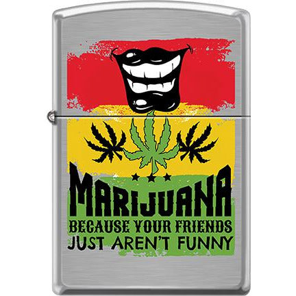 Zippo Windproof Metal Design Fire Lighter - Lifetime Refillable, Reusable Lighter for Smokers – Genuine Premium, Durable, Heavy Quality Chrome Finish Case - "Marijuana Because Your Friends Just Aren't Funny"