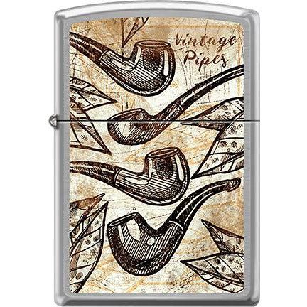 Zippo Windproof Metal Design Fire Lighter - Lifetime Refillable, Reusable Lighter for Smokers – Genuine Premium, Durable, Heavy Quality Chrome Finish Case - Vintage Pipes