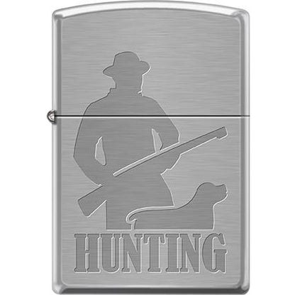 Zippo Windproof Metal Design Fire Lighter - Lifetime Refillable, Reusable Lighter for Smokers – Genuine Premium, Durable, Heavy Quality Chrome Finish Case - Hunter with Dog Engraved "Hunting"