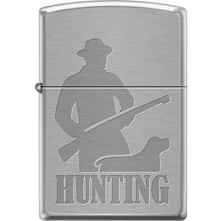 Zippo Windproof Metal Design Fire Lighter - Lifetime Refillable, Reusable Lighter for Smokers – Genuine Premium, Durable, Heavy Quality Chrome Finish Case - Hunter with Dog Engraved "Hunting"