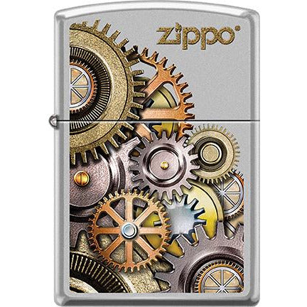 Zippo Windproof Metal Design Fire Lighter - Lifetime Refillable, Reusable Lighter for Smokers – Genuine Premium, Durable, Heavy Quality Chrome Finish Case - Metalic Gears