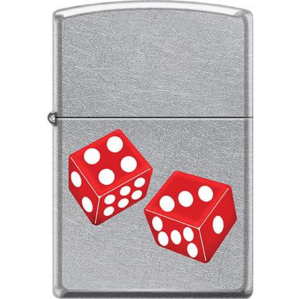 Zippo Windproof Metal Design Fire Lighter - Lifetime Refillable, Reusable Lighter for Smokers – Genuine Premium, Durable, Heavy Quality Chrome Finish Case - Pair of Red Dice