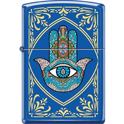 Zippo Windproof Metal Design Fire Lighter - Lifetime Refillable, Reusable Lighter for Smokers – Genuine Premium, Durable, Heavy Quality Chrome Finish Case - Hamsa Hand