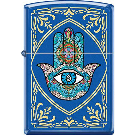 Zippo Windproof Metal Design Fire Lighter - Lifetime Refillable, Reusable Lighter for Smokers – Genuine Premium, Durable, Heavy Quality Chrome Finish Case - Hamsa Hand