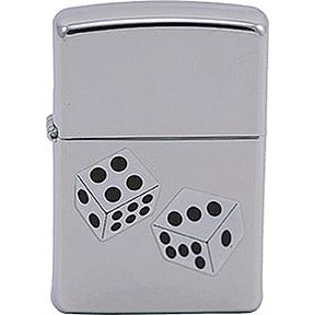 Zippo Windproof Metal Design Fire Lighter - Lifetime Refillable, Reusable Lighter for Smokers – Genuine Premium, Durable, Heavy Quality Chrome Finish Case - Pair of Dice