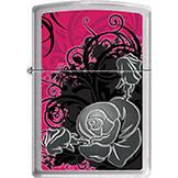 Zippo Windproof Metal Design Fire Lighter - Lifetime Refillable, Reusable Lighter for Smokers – Genuine Premium, Durable, Heavy Quality Chrome Finish Case - Black Flower Swirls