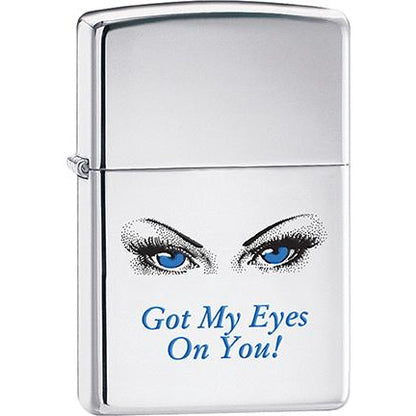 Zippo Windproof Metal Design Fire Lighter - Lifetime Refillable, Reusable Lighter for Smokers – Genuine Premium, Durable, Heavy Quality Chrome Finish Case - Got My Eyes On You