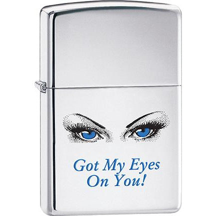 Zippo Windproof Metal Design Fire Lighter - Lifetime Refillable, Reusable Lighter for Smokers – Genuine Premium, Durable, Heavy Quality Chrome Finish Case - Got My Eyes On You