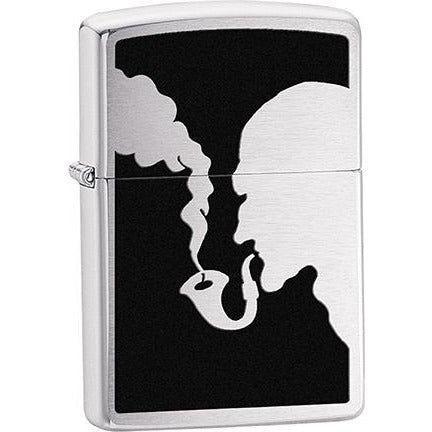 Zippo Windproof Metal Design Fire Lighter - Lifetime Refillable, Reusable Lighter for Smokers – Genuine Premium, Durable, Heavy Quality Chrome Finish Case - Man Smoking Pipe